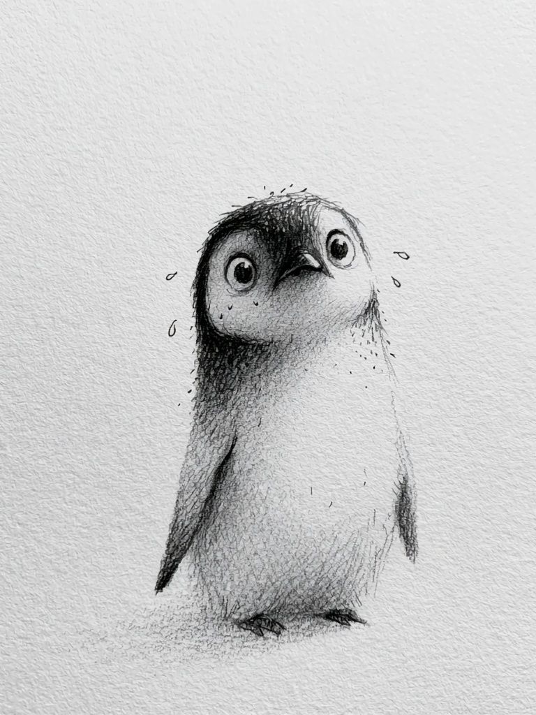 Shy Penguin Sketch Poster. poster — animals art