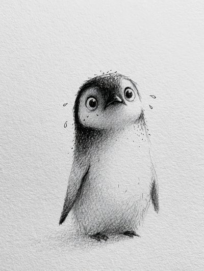 Shy Penguin Sketch Poster. poster
