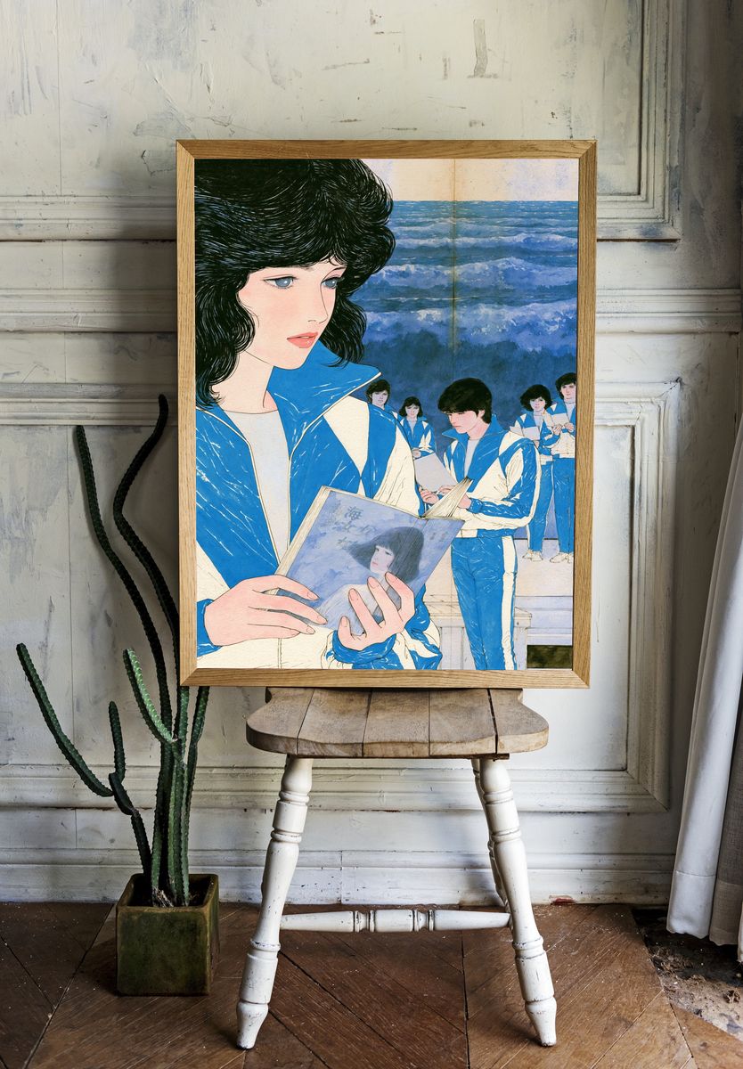 Ocean Reading Scene Illustration Poster. — room view 1
