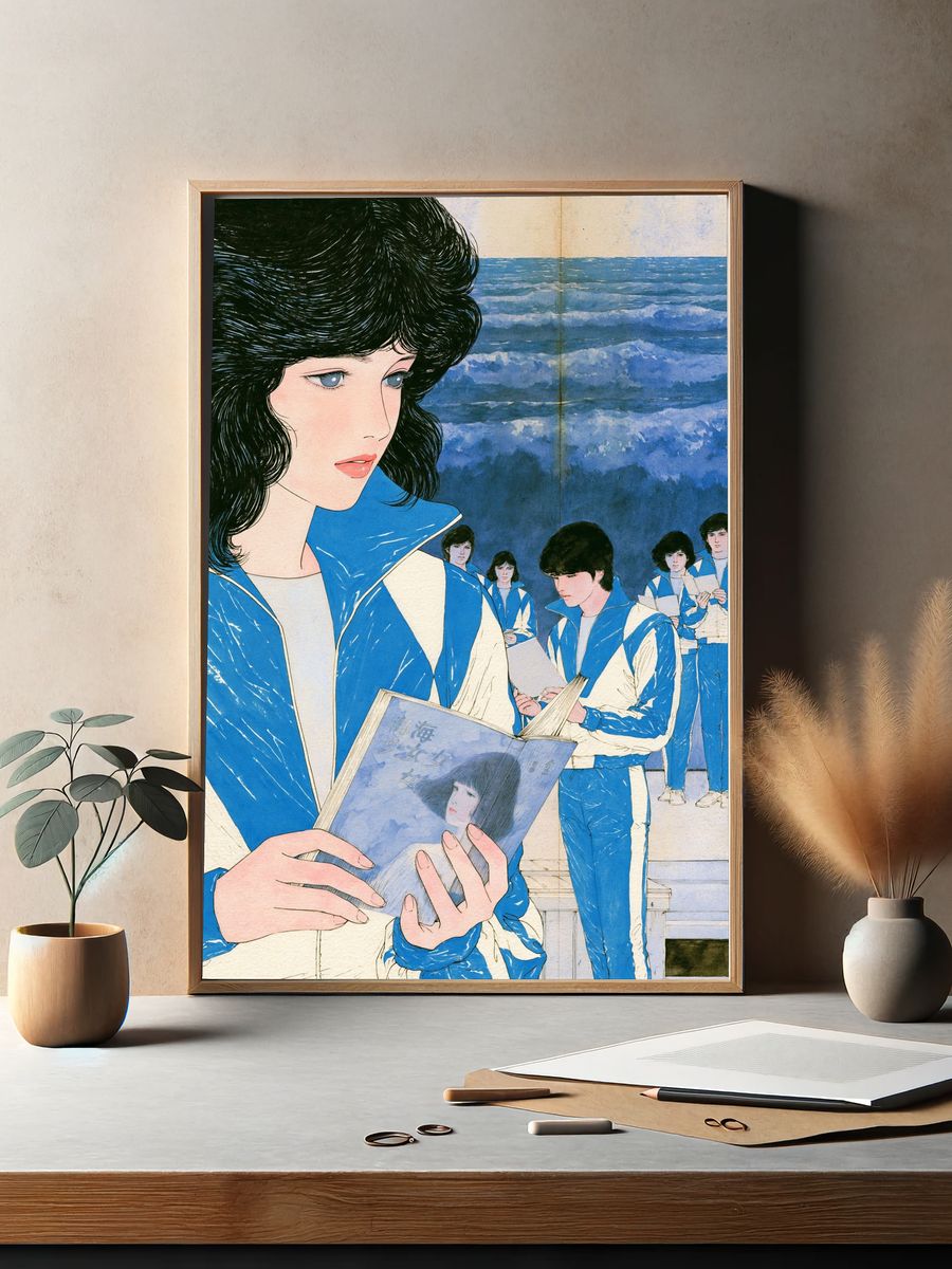 Ocean Reading Scene Illustration Poster. — room view 2