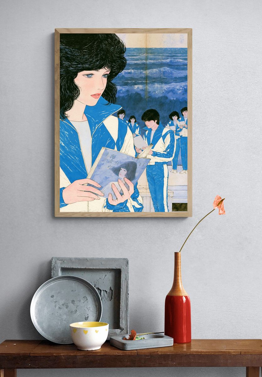 Ocean Reading Scene Illustration Poster. — room view 3
