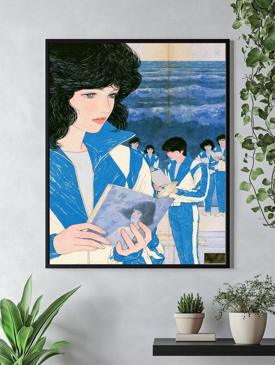 Ocean Reading Scene Illustration Poster. — room view 4