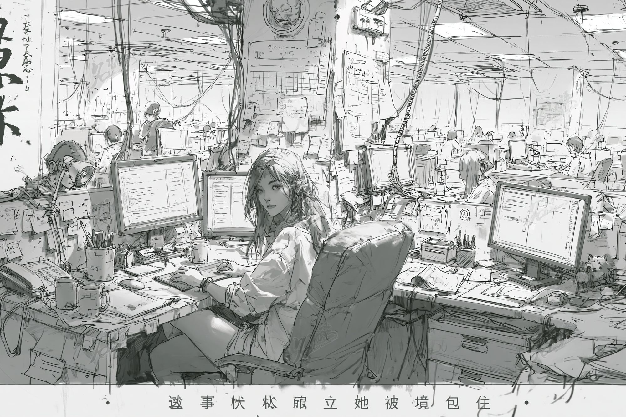 Anime Office Sketch Poster. poster detail