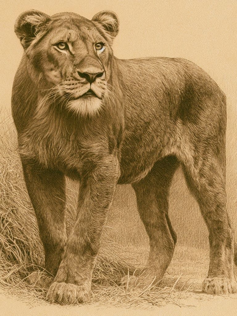 Lioness Sepia Wildlife Poster. poster detail