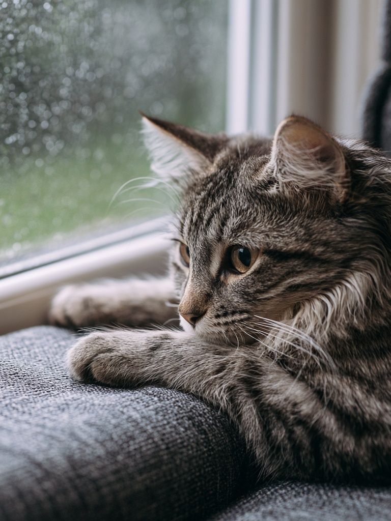Tabby Cat by the Window Photography Poster. poster detail