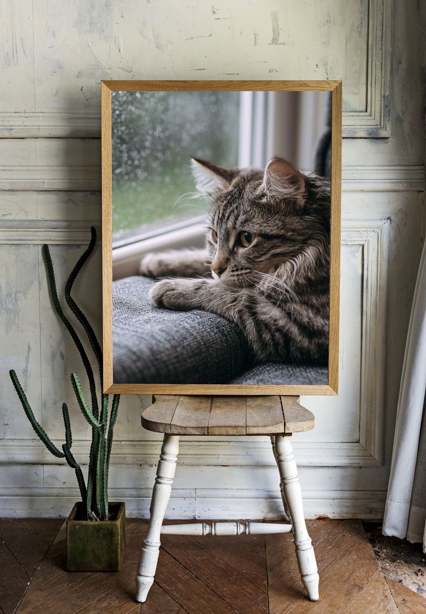 Tabby Cat by the Window Photography Poster. — room view 1