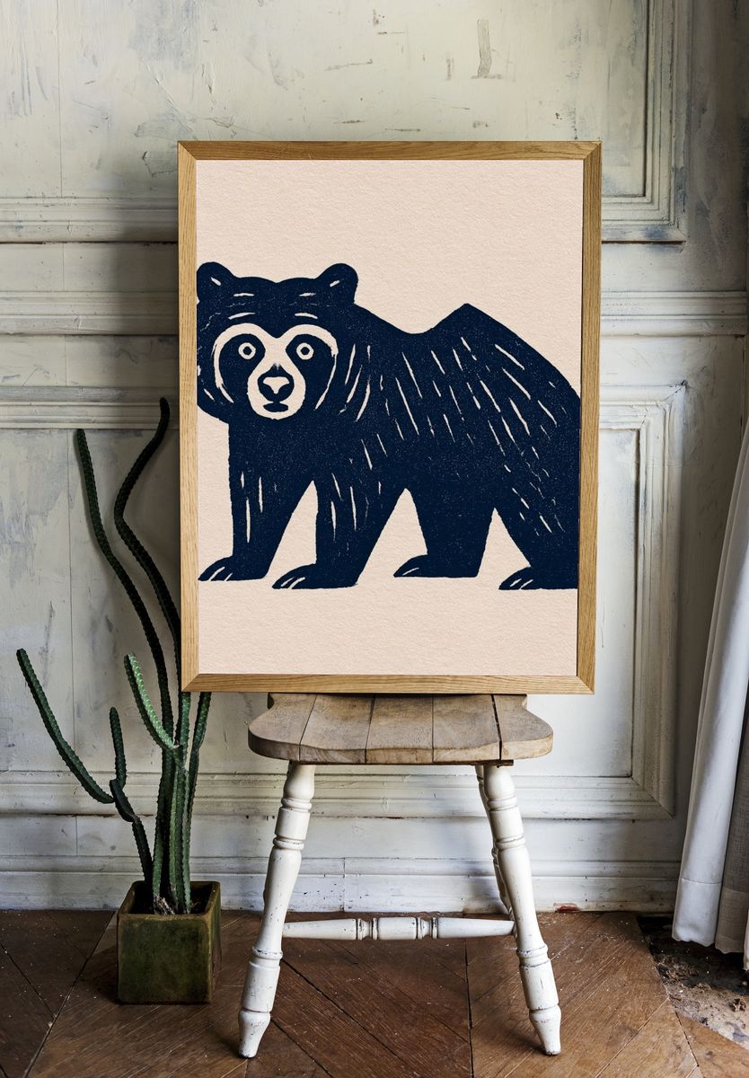 Bear Linocut Illustration Poster. — room view 1