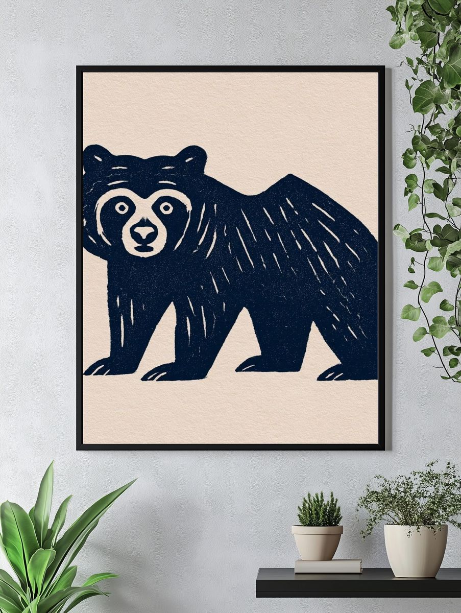 Bear Linocut Illustration Poster. — room view 4