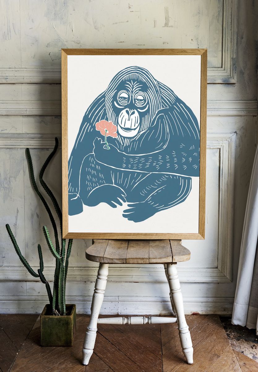 Orangutan with Flower Illustration Poster room preview