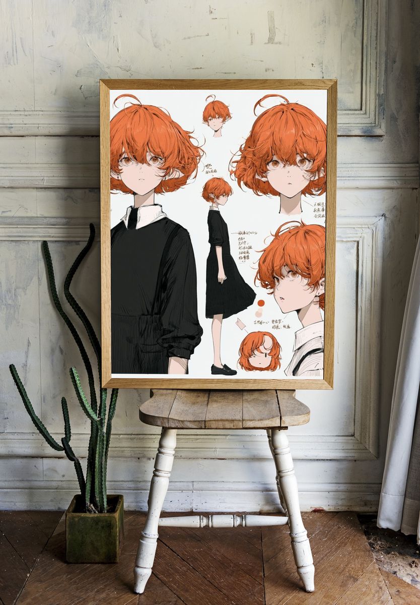 Orange-Haired Anime Character Illustration Poster. — room view 1