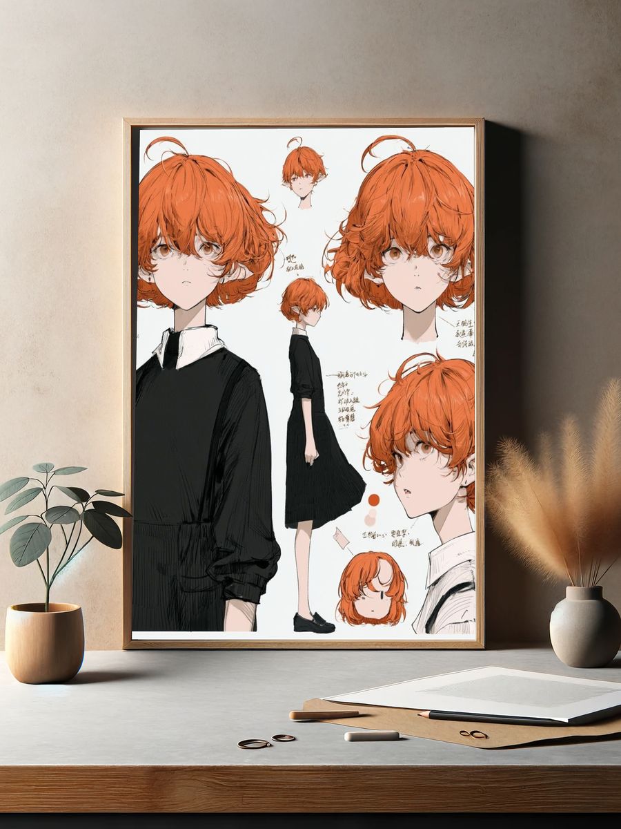 Orange-Haired Anime Character Illustration Poster. — room view 2