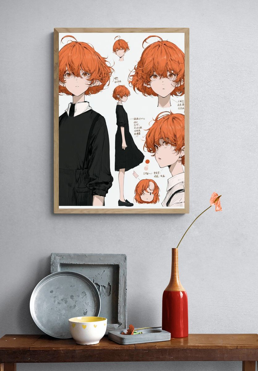 Orange-Haired Anime Character Illustration Poster. — room view 3
