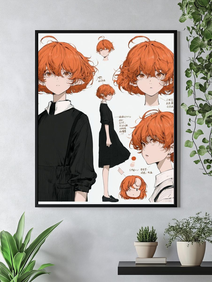 Orange-Haired Anime Character Illustration Poster. — room view 4