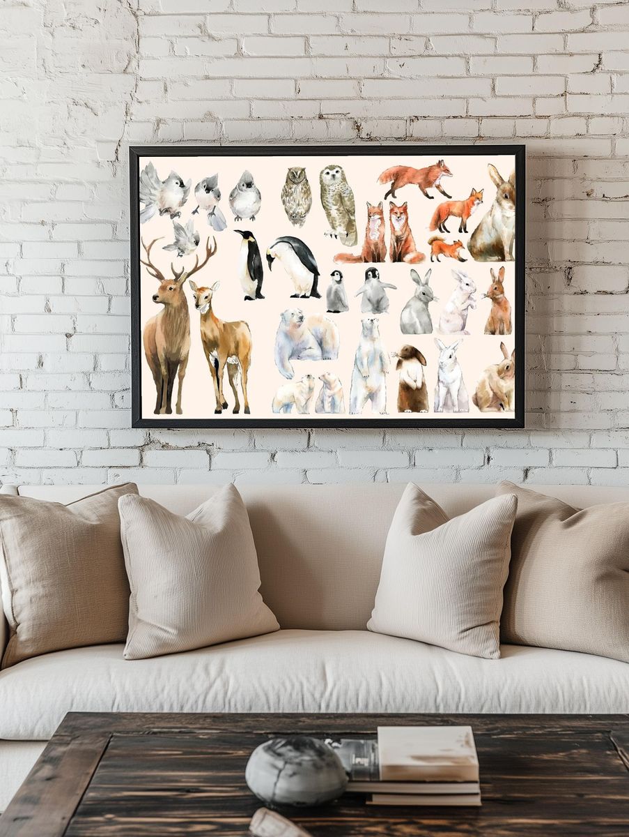 Hand-drawn wildlife set watercolor style. — room view 1