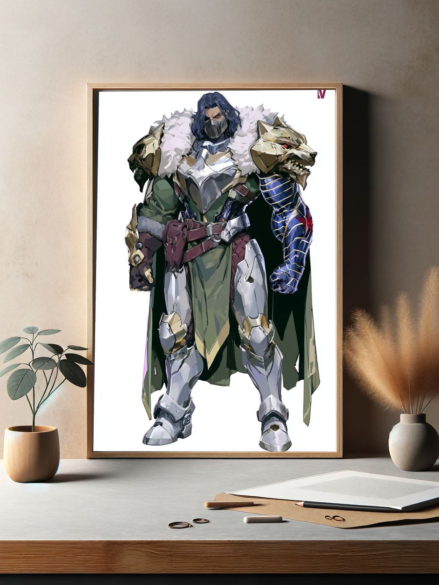 Armored Fantasy Warrior Illustration Poster. — room view 2