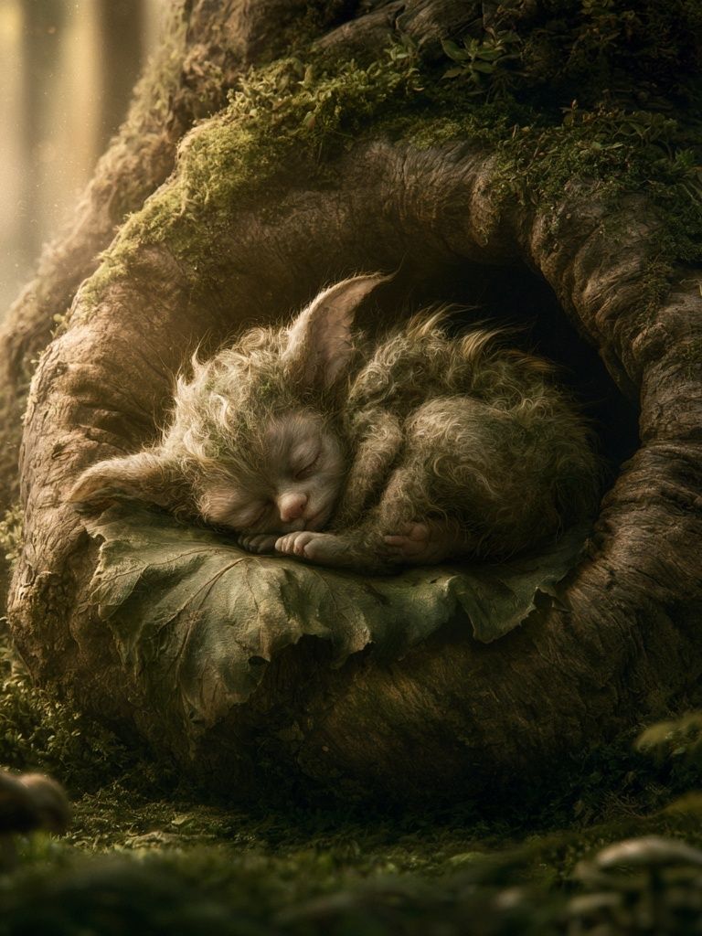 Sleeping Forest Kitten Illustration Poster. poster detail