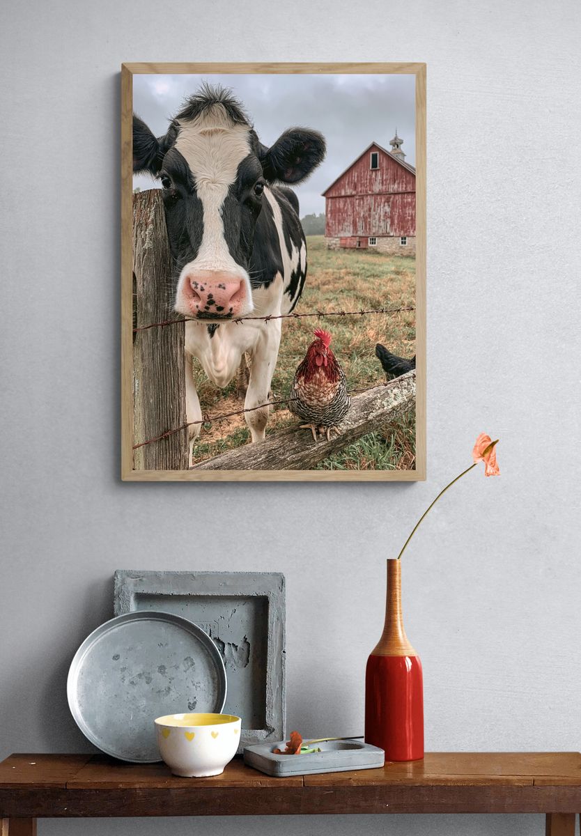 Farmyard Cow Portrait Poster. — room view 3