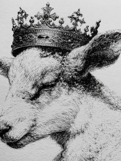 Crowned Goat Ink Portrait Poster. poster
