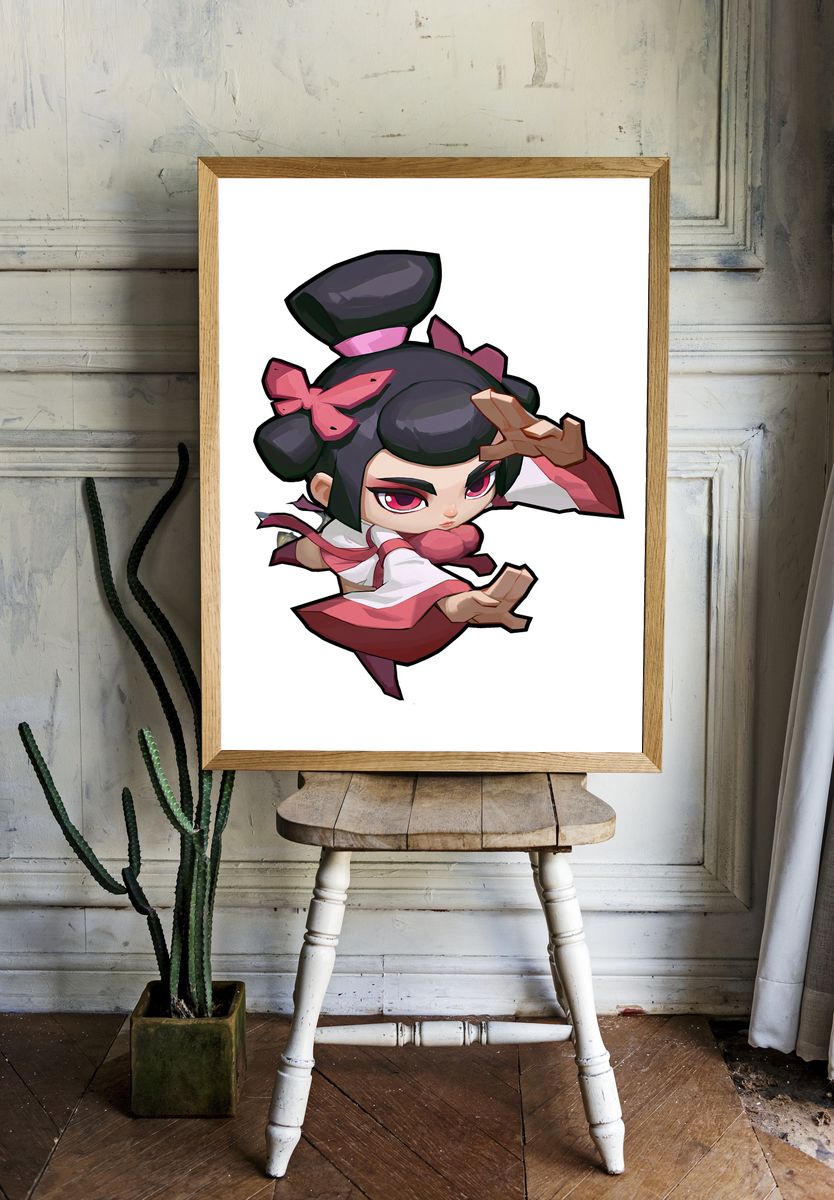 Chibi Geisha Warrior Illustration Poster. — room view 1