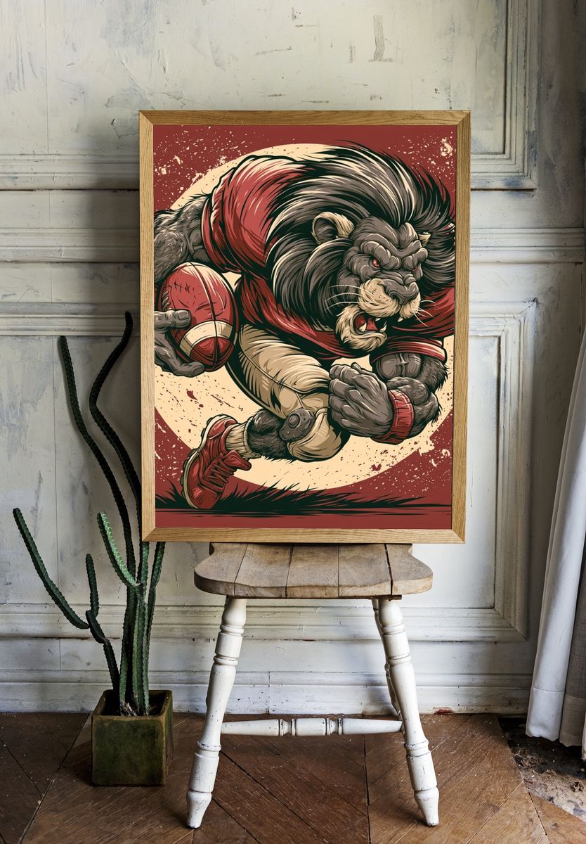 Rugby Lion Warrior Illustration Poster. — room view 1