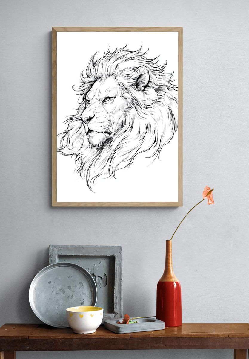 Lion Head Line Art Poster. — room view 3