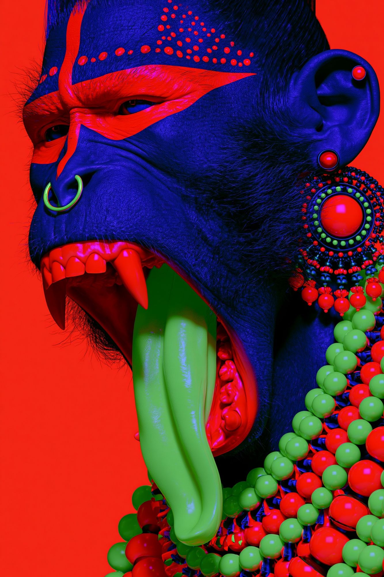 Neon Tribal Gorilla Portrait Print. poster detail