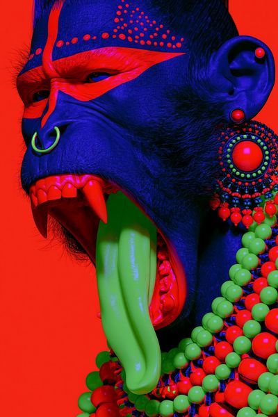 Neon Tribal Gorilla Portrait Print.