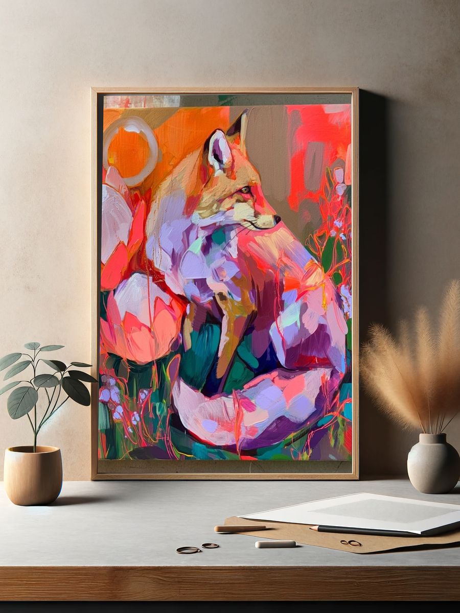 Fox in Bloom Illustration Poster. — room view 2