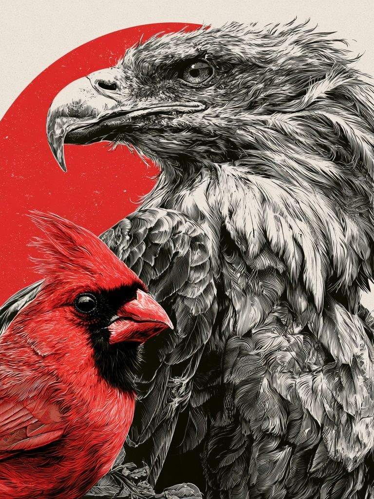 Cardinal and Eagle Illustration Poster. poster — animals art