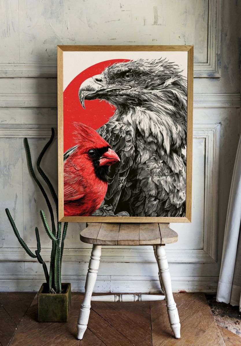 Cardinal and Eagle Illustration Poster. — room view 1