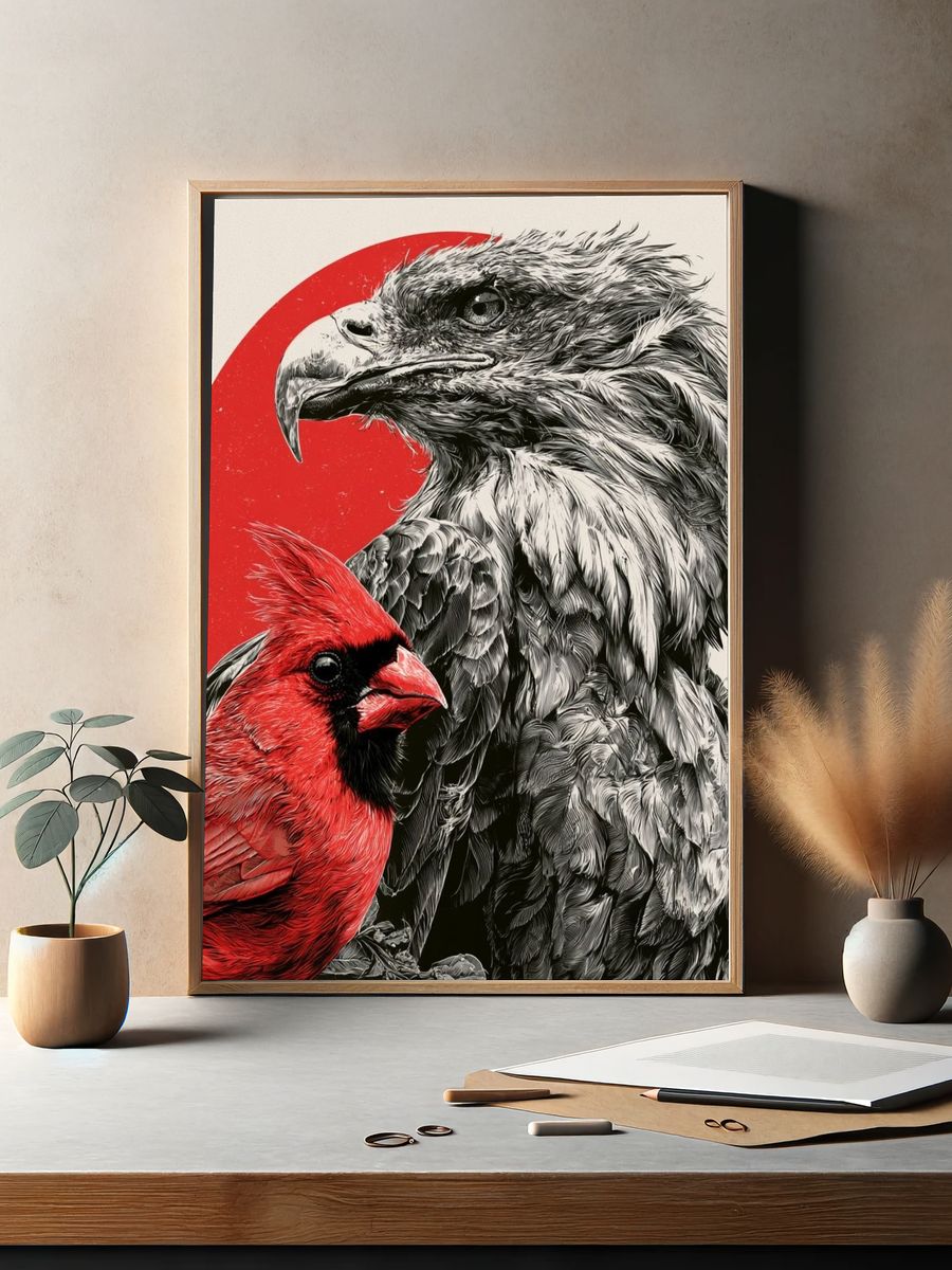 Cardinal and Eagle Illustration Poster. — room view 2