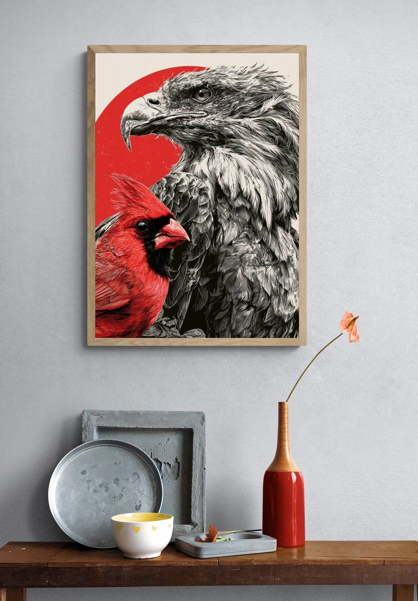 Cardinal and Eagle Illustration Poster. — room view 3