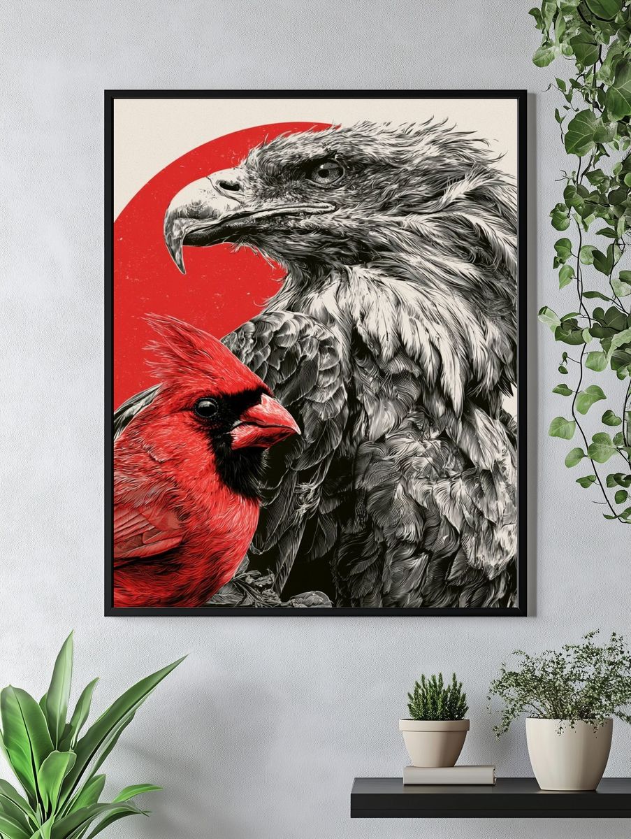 Cardinal and Eagle Illustration Poster. — room view 4