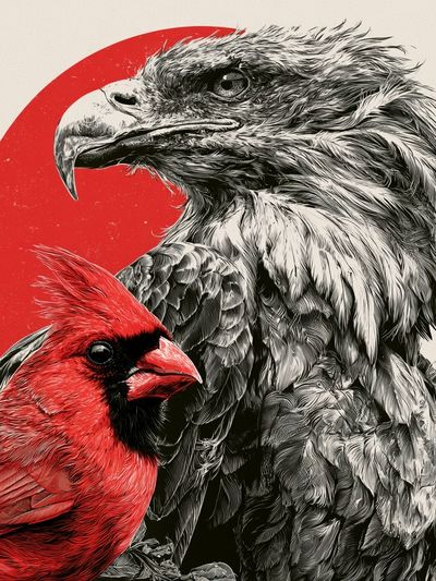 Cardinal and Eagle Illustration Poster. poster