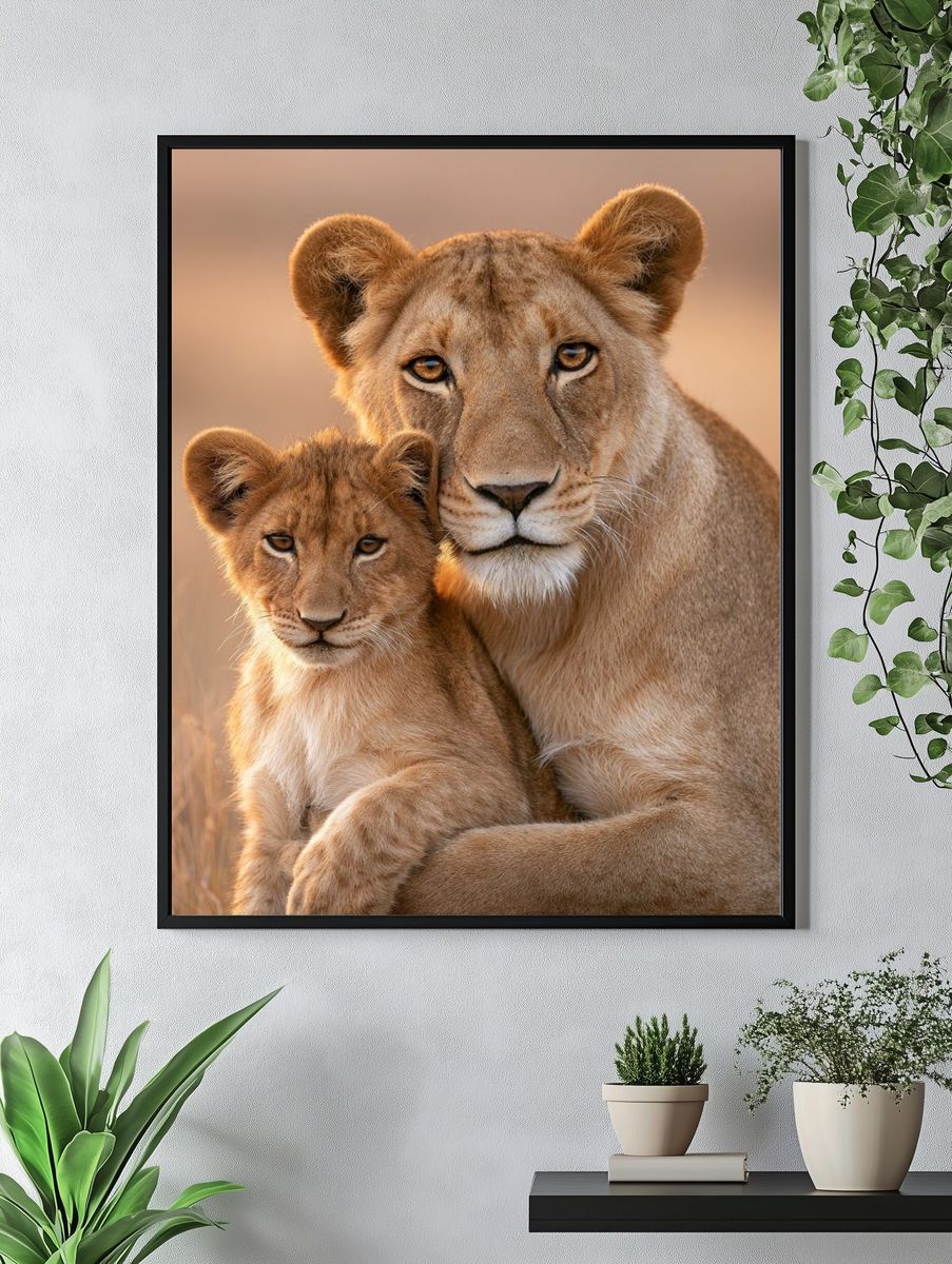 Lioness and Cub Wildlife Photography Poster. — room view 4