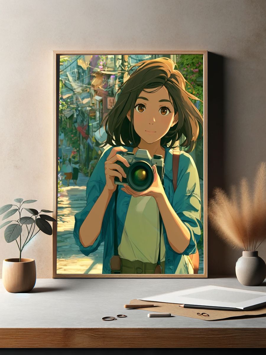 Anime Girl with Camera Poster. — room view 2