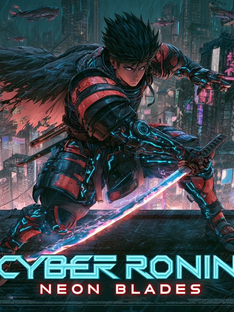 Cyber Ronin Neon Blades Poster. poster detail