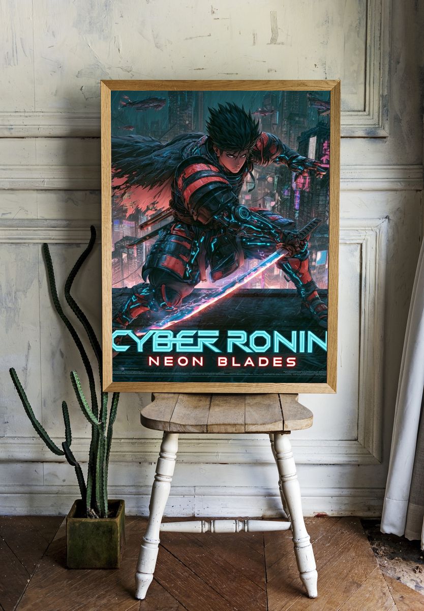 Cyber Ronin Neon Blades Poster. — room view 1