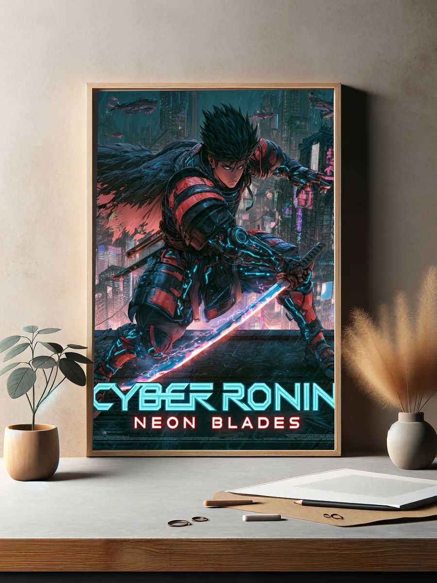 Cyber Ronin Neon Blades Poster. — room view 2