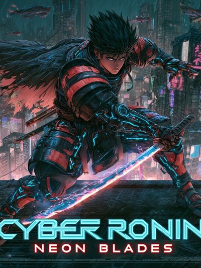 Cyber Ronin Neon Blades Poster. poster