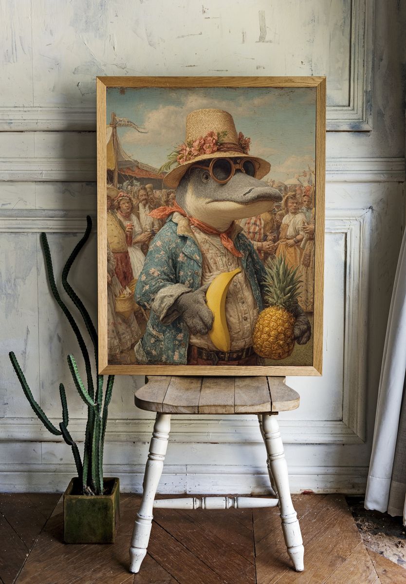 Anthropomorphic Market Scene Illustration Poster. — room view 1