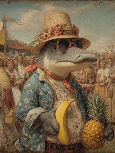 Anthropomorphic Market Scene Illustration Poster. poster