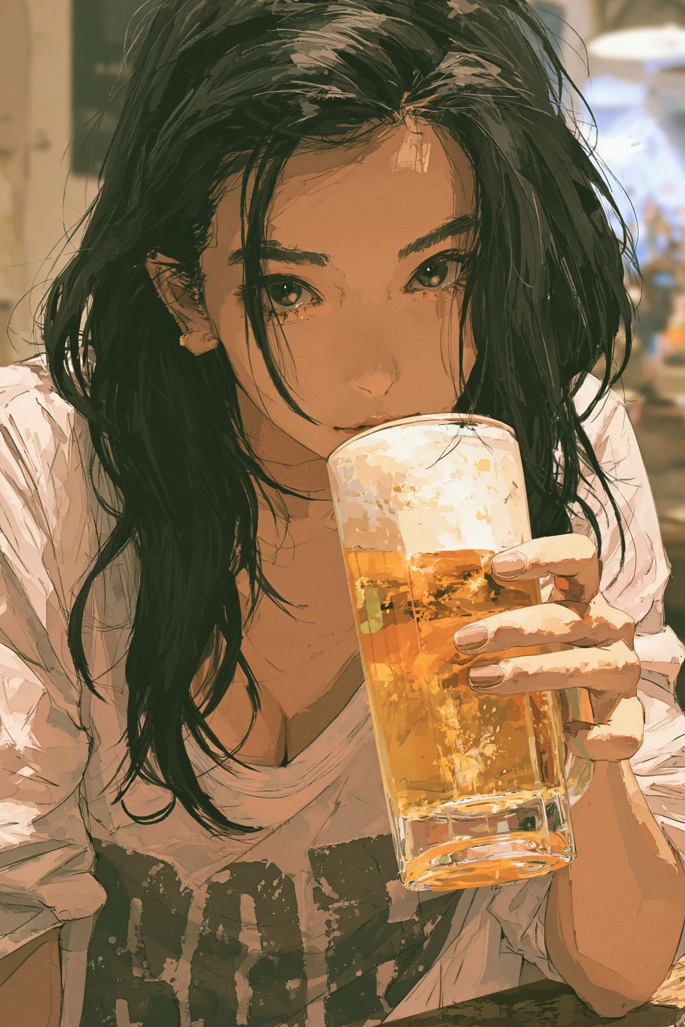 Beer Girl Portrait Illustration Poster. poster — anime art