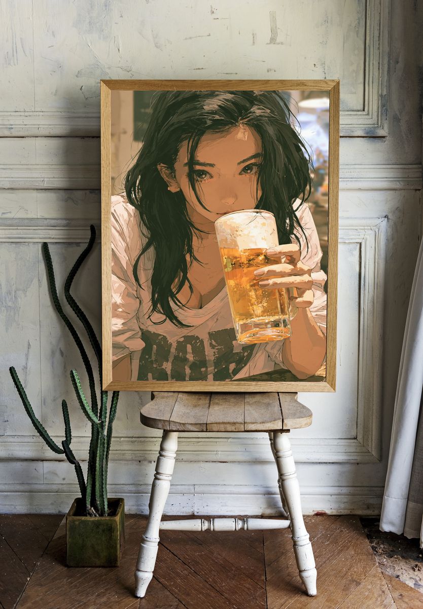 Beer Girl Portrait Illustration Poster. room preview