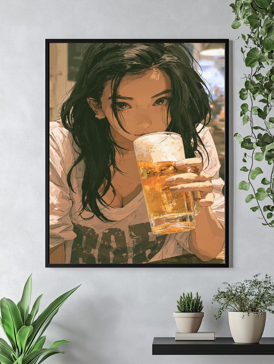 Beer Girl Portrait Illustration Poster. — room view 4