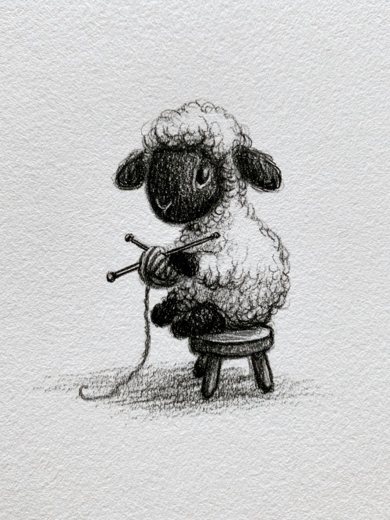 Sheep Knitting Sketch Poster. poster detail