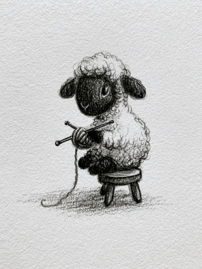 Sheep Knitting Sketch Poster. poster