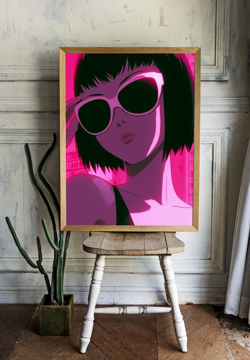 Neon Sunglasses Anime Poster. — room view 1