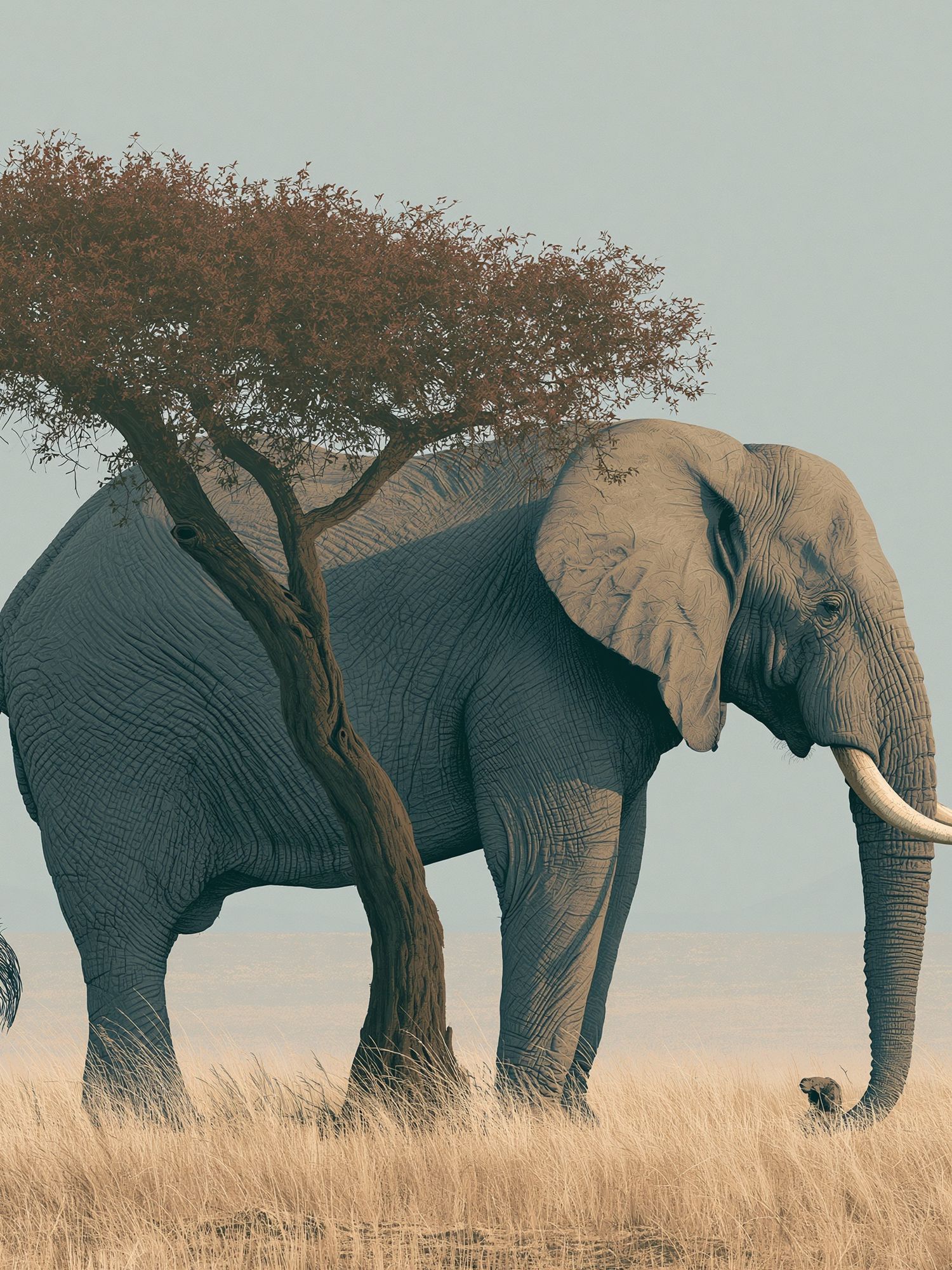 Elephant Under Acacia Photography Poster. poster detail