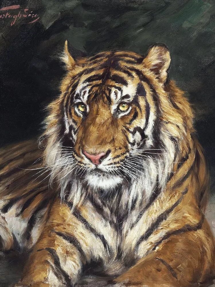 Reclining Tiger (1866-1919) oil painting. poster — animals art